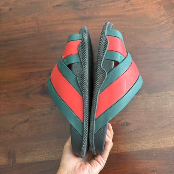 Gucci Web Pannelled Rubber Sandals Womens Slides size 9 green red - Picture 16 of 16